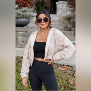 Beige cropped corded jacket